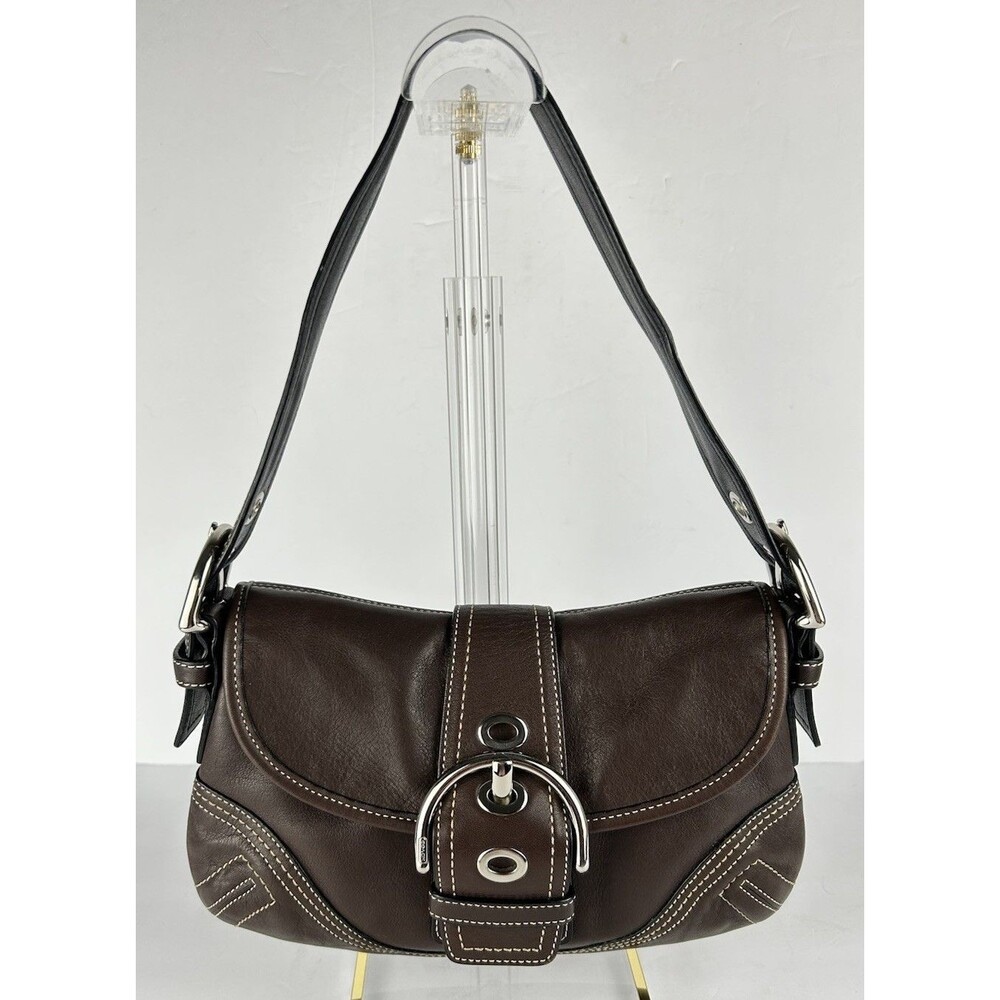 Vtg Coach Chocolate Brown Soho Buckle Flap Shoulder Bag F10188 Contrast Stitch